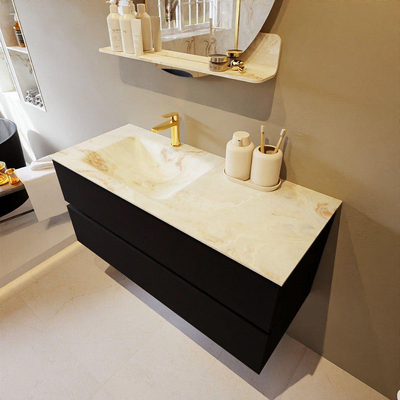 Mondiaz VICA-DLUX Ensemble de meuble de salle de bain - 110cm - meuble sous-vasque urban - 2 tiroirs - lavabo encastré cloud gauche - 1 trou de robinet - version haute de 60cm - frape