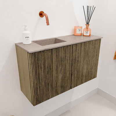 Mondiaz JOYA-DLUX 70cm toiletmeubel - kleur Dusk - Wastafel FAYE positie Links Zonder kraangat kleur Saba.