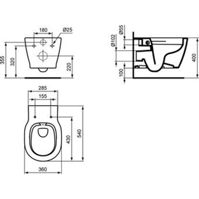 Ideal Standard Connect WC suspendu 34x36x54cm économiseur d'eau à fond creux céramique Blanc