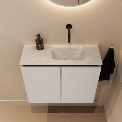 MONDIAZ TURE-DLUX meuble WC 60 cm Linen. EDEN lavabo Opalo position droite. Sans trou de robinet.