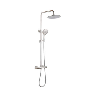 Fortifura Calvi Colonne de douche thermostatique - pomme de douche 25cm - flexible en métal - douchette ronde - inox brossé PVD