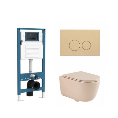 QeramiQ Dely Swirl Ensemble de toilette - réservoir encastré Qeramiq Flush - abattant slim - plaque de commande en plastique beige - boutons ronds - beige