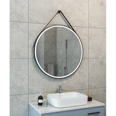 Wiesbaden cinto miroir rond avec bandeau, éclairage led, dimmable et miroir chauffant 80 cm noir mat
