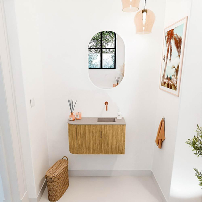 Mondiaz JOYA-DLUX 71.6cm toiletmeubel - ronding links kleur Oak - Wastafel FAYE positie Rechts Zonder kraangat kleur Saba.