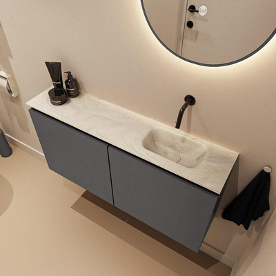 MONDIAZ TURE-DLUX Meuble WC 100 cm Dark Grey. Lavabo EDEN Ostra position droite. Sans trou de robinet.