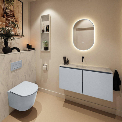 MONDIAZ TURE-DLUX Meuble toilette - 100cm - Clay - EDEN - vasque Opalo - position centrale - sans trou de robinet