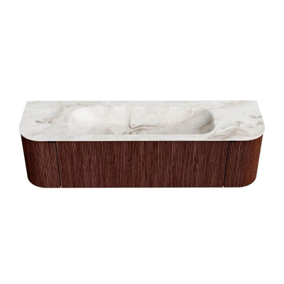 Mondiaz KURVE-DLUX Badkamermeubelset - 160x46x40cm - 1 lade - 2 deuren - wastafel solid surface - midden - 1 kraangat - Ruby