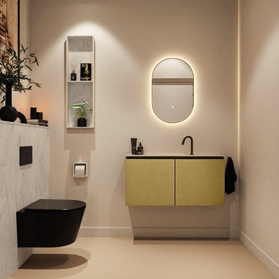 MONDIAZ TURE-DLUX Meuble toilette - 100cm - Oro - EDEN - vasque Opalo - position centrale - 1 trou de robinet