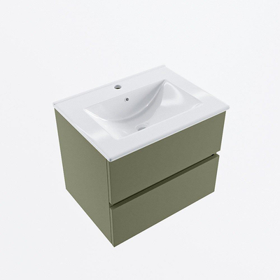 Mondiaz VICA ensemble de meuble de salle de bain - 60cm - meuble sous-vasque armée - 2 tiroirs - lavabo denia milieu - 1 trou de robinet - version haute de 60cm - blanc brillant