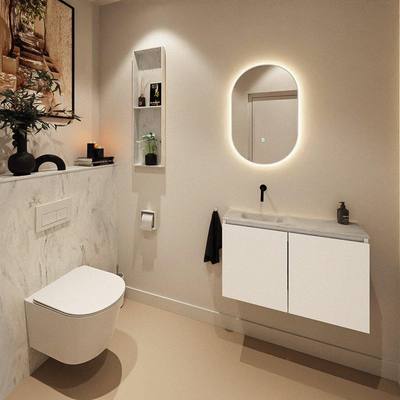 MONDIAZ TURE-DLUX 80cm toiletmeubel Talc. EDEN wastafel Opalo positie links. Zonder kraangat.