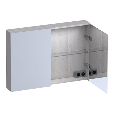 BRAUER Impress Deluxe armoire de toilette avec miroir - 100x70x15cm - éclairage interne et externe - 2 portes miroir doubles faces - Forest Seashell