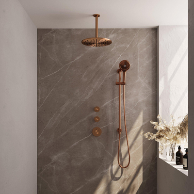 Brauer Copper Edition Ensemble de douche pluie encastré - douche principale 30cm - bras plafond 20cm - 3 boutons lisses - douchette ronde 3 positions - PVD - cuivre brossé