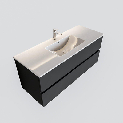 MONDIAZ VICA Ensemble de meuble salle de bain - 120cm - 2 tiroirs - lavabo Denia central - 1 trou de robinet - céramique gris foncé