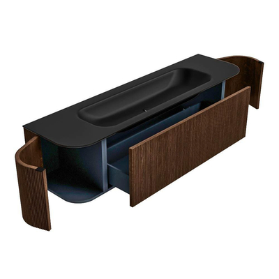 MONDIAZ KURVE 170cm badmeubel met module 25 Len R kleur Walnut met 1 lade en 2 deuren. Wastafel BIG LARGE midden zonder kraangat Urban.