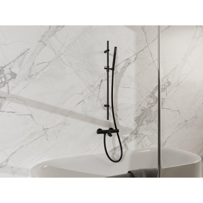 FortiFura Calvi Mitigeur baignoire - avec barre curseur - douchette stick - flexible lisse - Inox brossé PVD