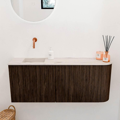 Mondiaz JOYA-DLUX 101.6cm toiletmeubel - ronding rechts kleur Walnut - Wastafel FAYE positie Links Zonder kraangat kleur Nata.