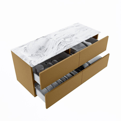 MONDIAZ VICA-DLUX Ensemble meuble de salle de bains - 120cm - meuble bas oro - 4 tiroirs - lavabo encastré cloud à gauche - sans trous de robinet - version haute 60cm - glace