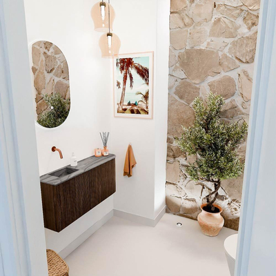 Mondiaz JOYA-DLUX 91.6cm toiletmeubel - ronding rechts kleur Walnut - Wastafel FAYE positie Links Zonder kraangat kleur Sombra.