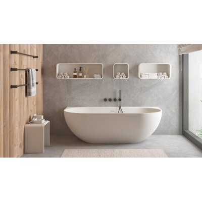 Ideavit Muur Duo Baignoire - 180x80x56cm - trou de trop-plein - bonde clic clac - solid surface - pieds réglables - blanc mat