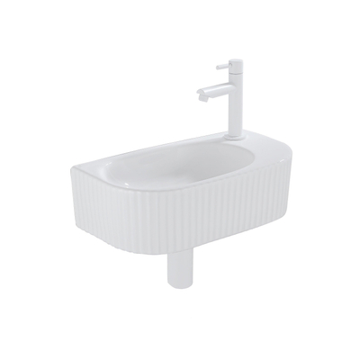 Fugaflow Efficiente Pietra Ensemble lave-mains – 40 x 21,5 x 12 cm – droite – nervuré – demi-rond – 1 trou pour robinet – céramique – robinet pour lave-mains blanc mat – bonde d’évacuation – siphon extra-plat – blanc mat