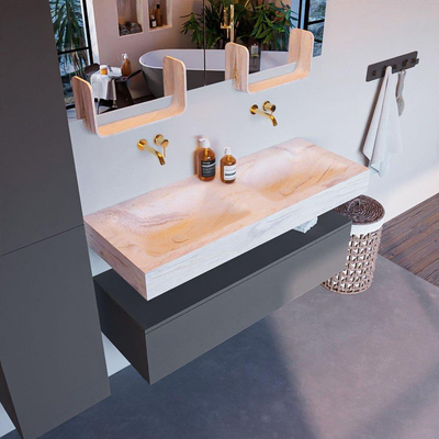 Mondiaz ALAN-DLUX Ensemble de meuble - 120cm - meuble Plata mat - 1 tiroir - Lavabo Cloud Ostra suspendu - vasque Gauche et droite - 0 trous de robinet