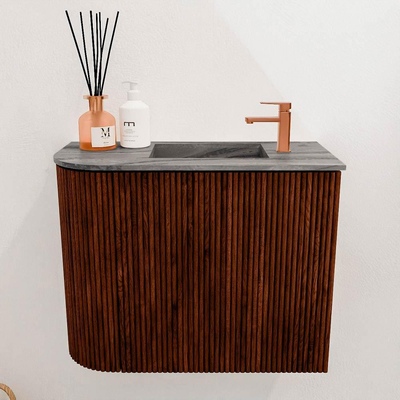 Mondiaz JOYA-DLUX 51.6cm toiletmeubel - ronding links kleur Ruby - Wastafel FAYE positie Rechts 1 kraangat kleur Sombra.