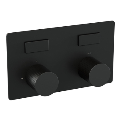 BRAUER Stripe Thermostatische Inbouw Regendouche - drukknoppen - SET 32 - 25cm douchekop - gebogen muurarm - staaf handdouche - doucheslang - geïntegreerde glijstang - mat zwart
