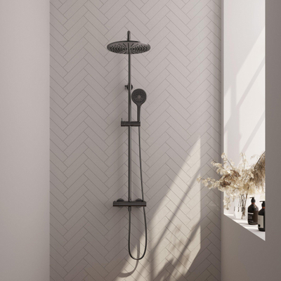 Brauer Gunmetal Edition Ensemble de douche pluie à poser - douche principale 30 cm - glissière - douchette ronde 3 positions - boutons lisses - PVD - gunmetal brossé