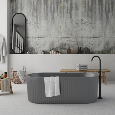 Ideavit Archtec Baignoire îlot - 170x75x60cm - Rock Texture - avec trop-plein - bonde clic clac - pieds réglables - Gris
