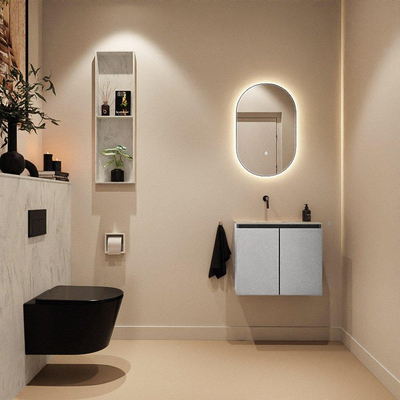 MONDIAZ TURE-DLUX Meuble toilette - 60cm - Plata - EDEN - vasque Opalo - position gauche - sans trou de robinet