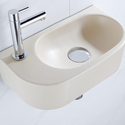 QeramiQ Fuente fonteinset – halfrond – 40x21.5x12 cm – keramiek beige – kraangat links – chromen kraan