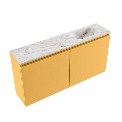 MONDIAZ TURE-DLUX meuble de toilettes 100 cm Ocher. EDEN lavabo Glace position à droite. Sans trou de robinet.