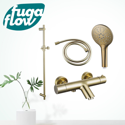 FugaFlow Eccelente Sobrado Mitigeur baignoire - avec barre curseur - douchette ronde - flexible lisse - Laiton Brossé PVD (Doré)