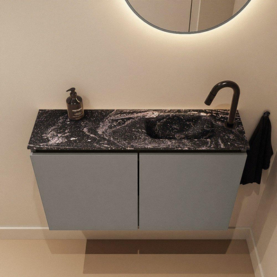 MONDIAZ TURE-DLUX Meuble de toilettes 80 cm Smoke. Lavabo EDEN Lava position droite. Avec 1 trou de robinet.