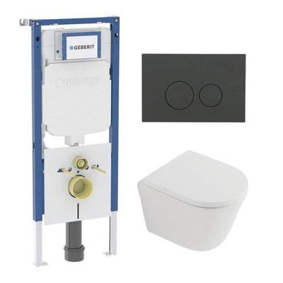 QeramiQ Dely Pack WC - 36,3x51,7cm - à fond creux - sans bride - réservoir encastré Geberit UP720 - abattant WC à fermeture douce - plaque de commande en plastique noir mat - boutons rectangulaires - beige mat