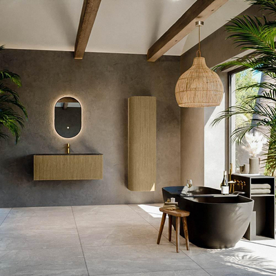 Ensemble de meuble de salle de bain Mondiaz KURVE-DLUX - 110x46x40cm - 1 tiroir - lavabo en solid surface - centre - 1 trou de robinet - Dusk