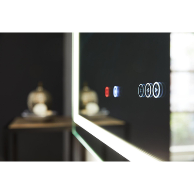 Thebalux miroir modèle I 120x75 aluminium bande lumineuse intégrée autour dans le miroir équipée de LED LED indirecte en partie inférieure Bluetooth commande tactile chauffage de miroir miroir grossissant éclairé et prise de courant