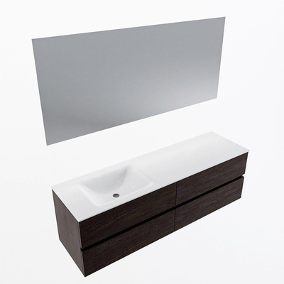 Mondiaz Vica ensemble de meuble de salle de bain - 160cm - meuble sous-vasque marron foncé - 4 tiroirs - lavabo cloud gauche - sans trous de robinet - couleur talc - miroir LED - version XL 60cm de haut