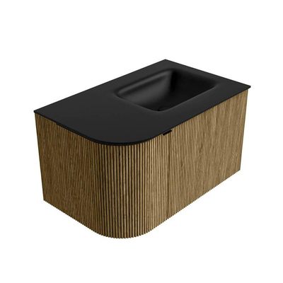 Mondiaz KURVE Ensemble de meuble de salle de bains - 75x46x40cm - 1 tiroir - 1 porte - lavabo solid surface - droite - 1 trou de robinet - Dusk