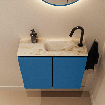 MONDIAZ TURE-DLUX Meuble toilette - 60cm - Jeans - EDEN - vasque Frappe - position droite - 1 trou de robinet