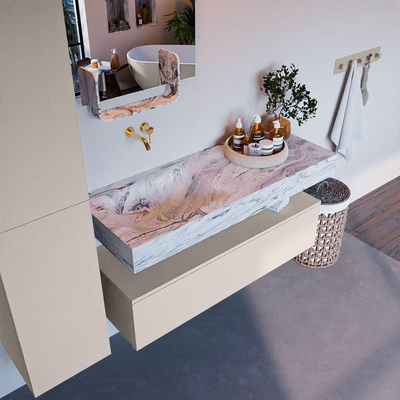 Mondiaz ALAN-DLUX Ensemble de meuble - 120cm - meuble Linen mat - 1 tiroir - Lavabo Cloud Glace suspendu - vasque Gauche - 0 trous de robinet