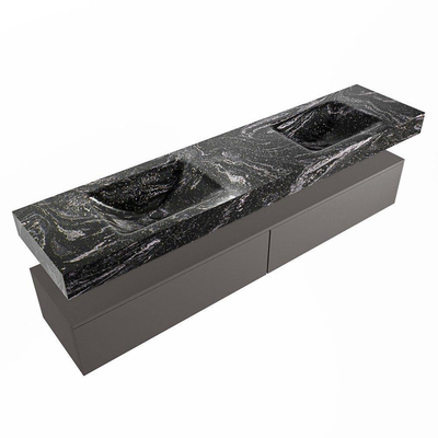 Mondiaz ALAN-DLUX Ensemble de meuble - 200cm - meuble Dark grey mat - 2 tiroirs - Lavabo Cloud Lava suspendu - vasque gauche et droite - 0 trous de robinet
