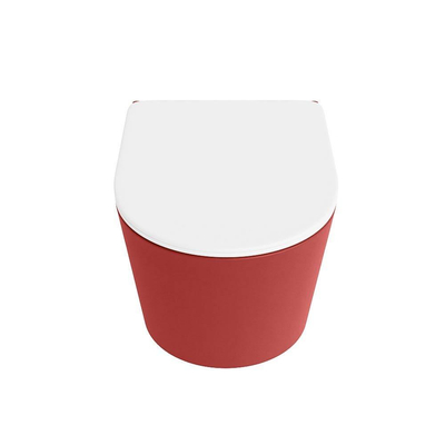 Mondiaz LAVIE hangtoilet – spoelrandloos – 36 x 53 cm – met softclose zitting – Fire (rood), zitting Talc (wit)