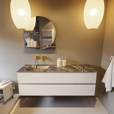 Mondiaz VICA-DLUX ensemble de meuble de salle de bain - 150cm - meuble sous-vasque lin - 2 tiroirs - lavabo encastrée nuage gauche - sans trous de robinet - version haute de 60cm - lave