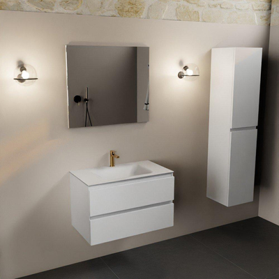 Mondiaz AIVY Ensemble de meuble - 80x45x50cm - 1 trou de robinet - 1 vasque talc Solid surface - Centre - 2 tiroirs - avec miroir - MDF Talc
