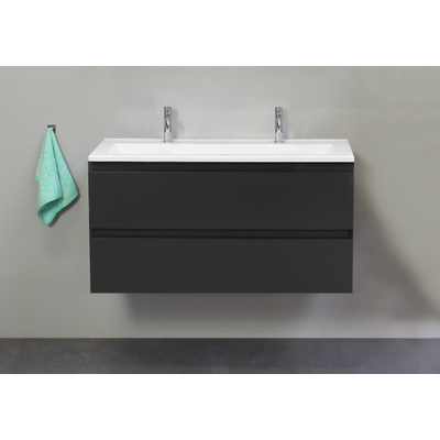 Basic Bella Meuble avec lavabo acrylique 2 trous de robinet 100x55x46cm avec armoire toilette à 2 portes gris Anthracite mat