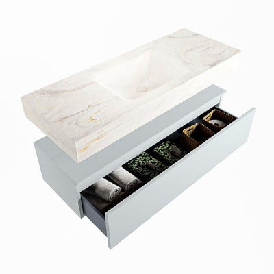 Mondiaz ALAN-DLUX Ensemble de meuble - 120cm - meuble Clay mat - 1 tiroir - Lavabo Cloud Ostra suspendu - vasque Centre - 1 trou de robinet