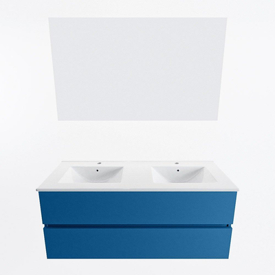 Mondiaz VICA ensemble de meuble de salle de bain - 120cm - meuble sous-vasque jeans - 2 tiroirs - lavabo denia double - 2 trous de robinet - couleur Blanc Brillant - miroir LED - version XL 60cm de haut