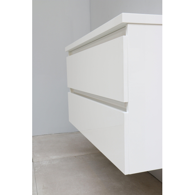 Basic Bella Meuble lavabo acrylique avec 1 trou de robinet 100x55x46cm Flat Pack Blanc Haute-brillance