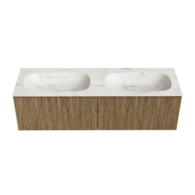 Mondiaz KURVE-DLUX Ensemble de meuble de salle de bains - 150x46x40cm - 2 tiroirs - lavabo solid surface - double - 2 trous de robinet - Dusk